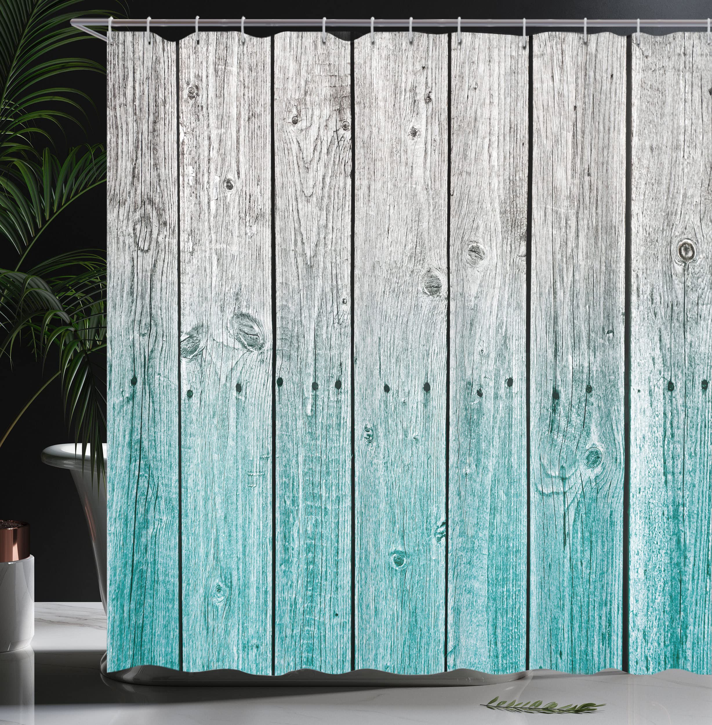 Ambesonne Rustic Shower Curtain, Powder Room Decorations Wood Panels Background With Digital Tones Effect Country House Image, C